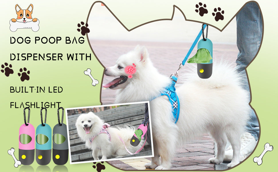 Dog Waste Bag Dispenser + Built-In Flashlight