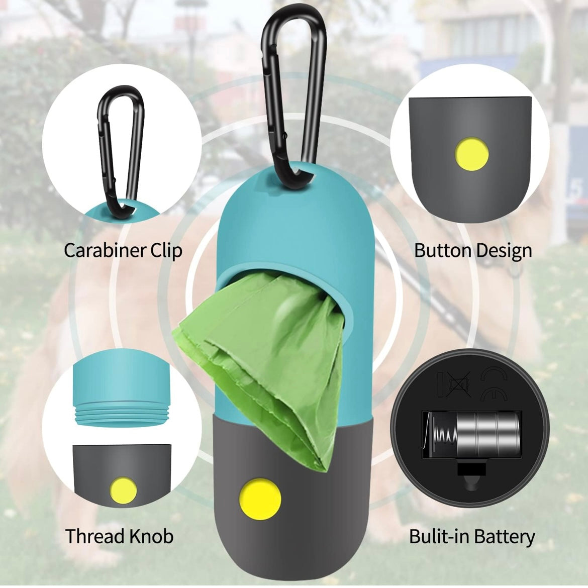 Dog Waste Bag Dispenser + Built-In Flashlight