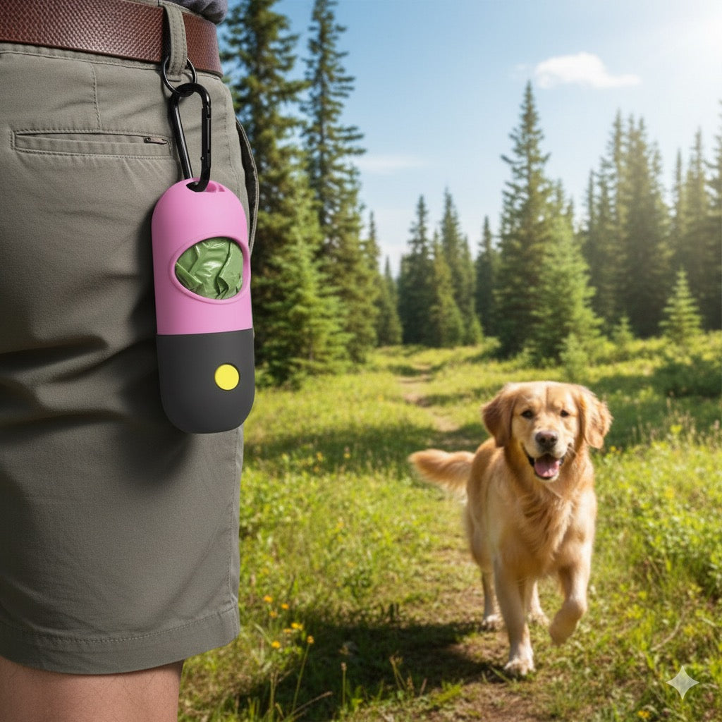 Dog Waste Bag Dispenser + Built-In Flashlight