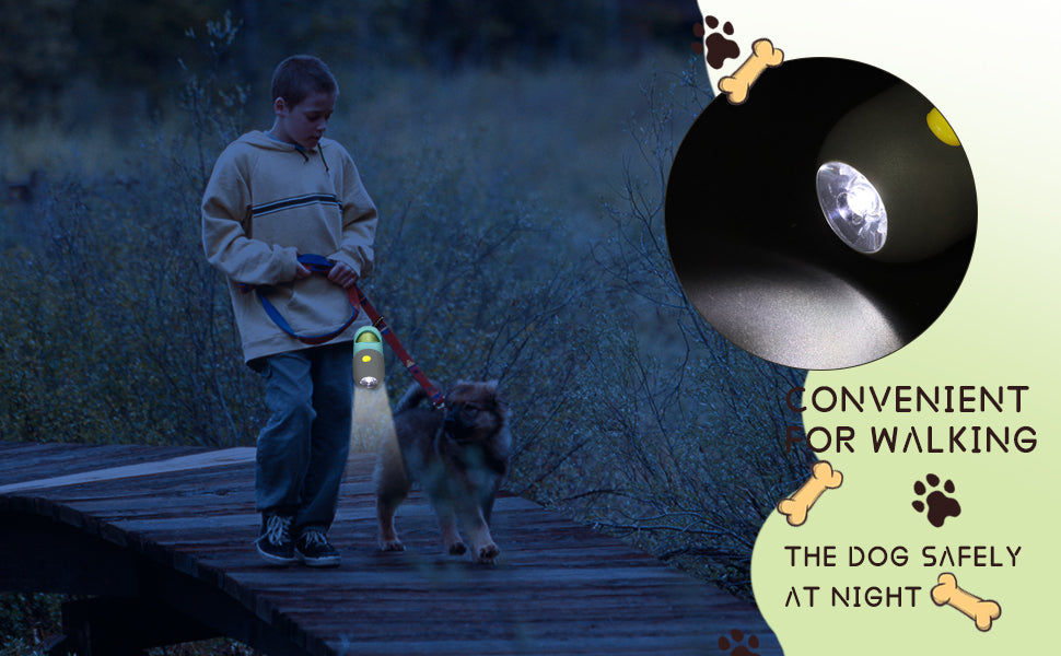 Dog Waste Bag Dispenser + Built-In Flashlight